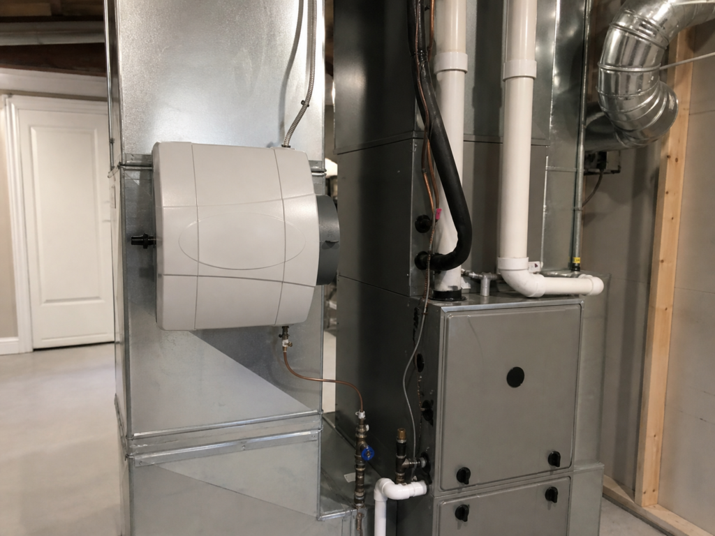 Whole-house humidifier installed on HVAC ductwork