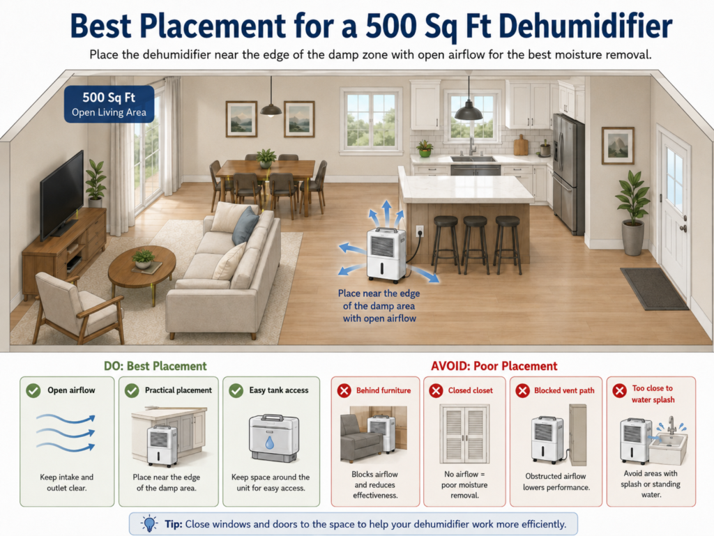 A dehumidifier works better when air can move through the room and around the unit.